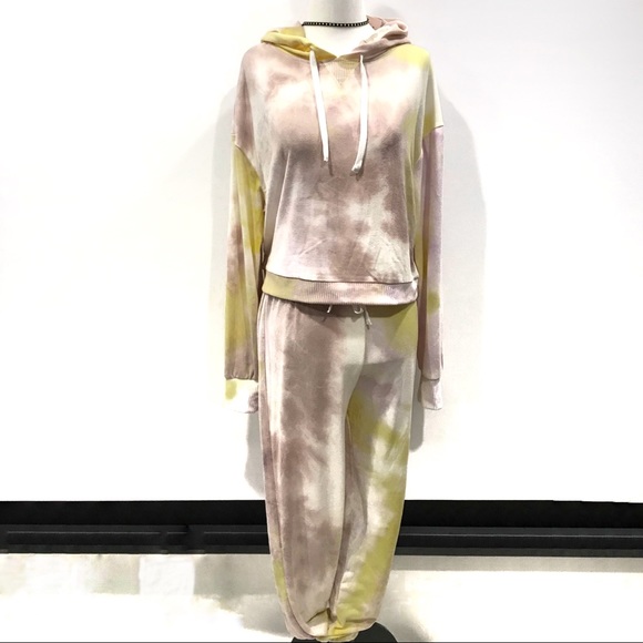 🔥Sale $48🔥Hoodie & Jogger-Lemon Tie Dye Set SZ L - Picture 9 of 9